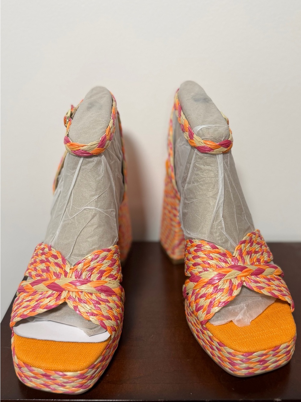 Marc Fisher Orange Pink Braided Platform Wedge Sandals